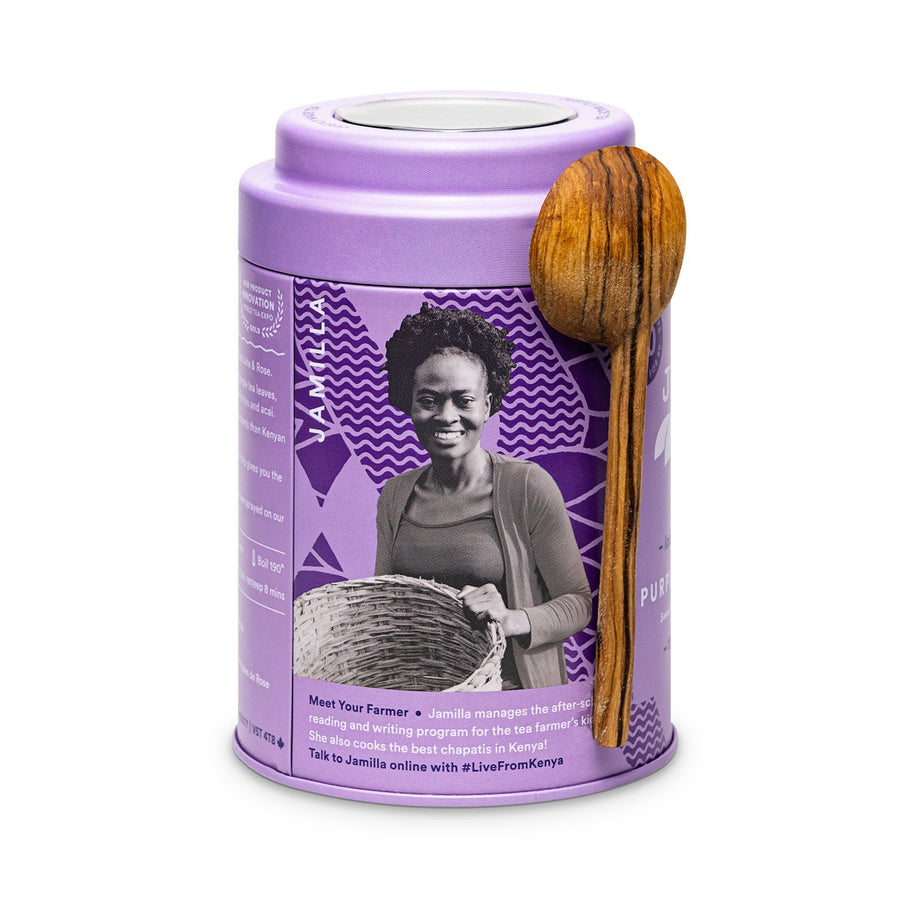 JusTea Purple Chocolate Loose Leaf Tea Tin + Spoon