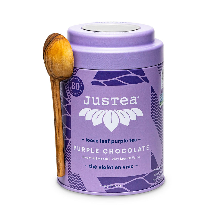 JusTea Purple Chocolate Loose Leaf Tea Tin + Spoon