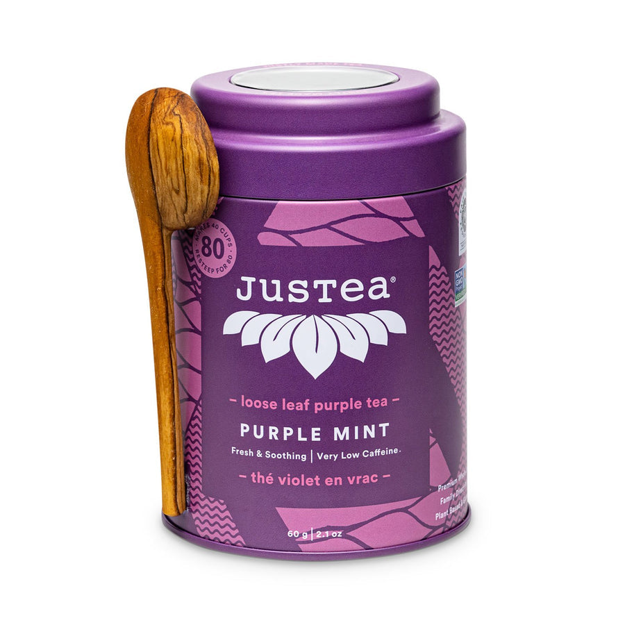 JusTea Purple Mint Loose Leaf Tea Tin + Spoon