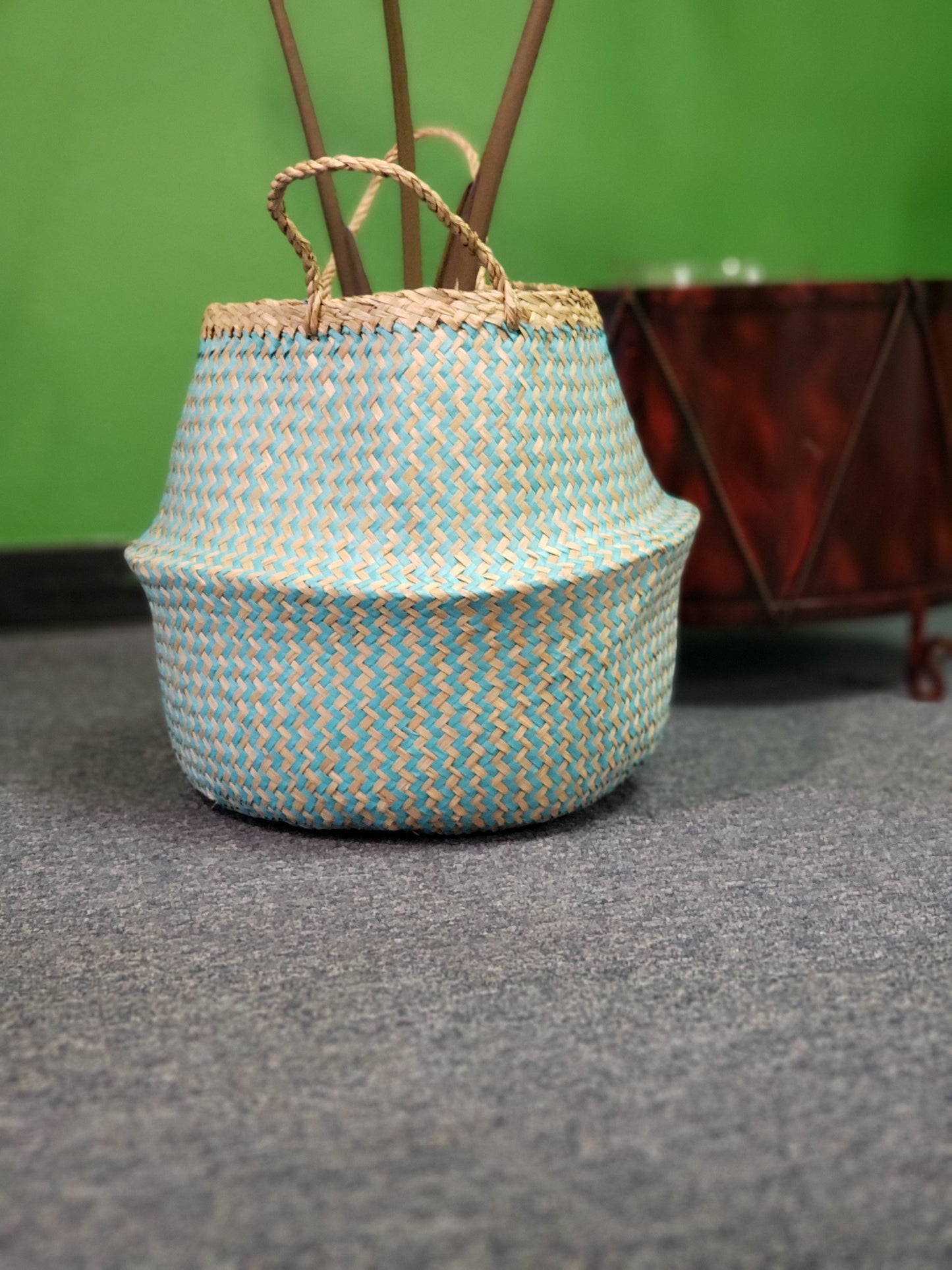 Cyan Belly Basket with Handles